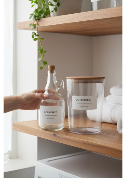 Ahşap Kapaklı Toz Deterjan Kavanozu / Kutusu 2300ML ve Yumuşatıcı Şişesi Mantar Kapak 1000ML
