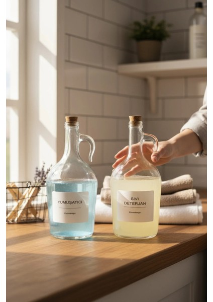 Dekoratif Mantar Kapaklı Yumuşatıcı ve Sıvı Deterjan Şişesi 1500 Ml(1.5 Litre)