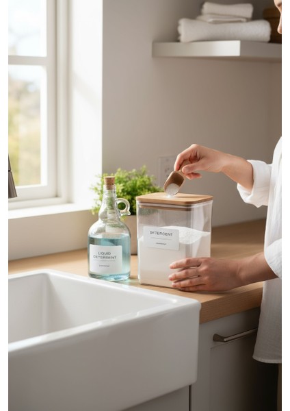 Ahşap Kapaklı Toz Deterjan Kavanozu 2000ML-SIVI Deterjan Mantar Kapak 1000ML fiyatları