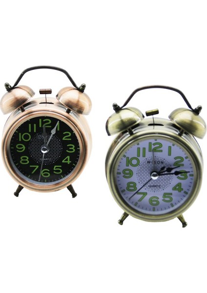 Küçük Masa Çalar Saat Pilli Fosforlu Rakamlar Çap: 7.3cm (4915)