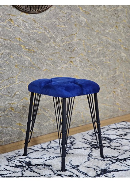 Kare Siyah Boyalı Telli Ayaklı Tabure - Oturak - Bar Taburesi - Ayaklı Tabure Mavi Renk 33 x 48 Boyut/ebat