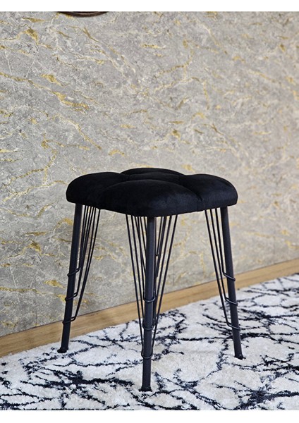 Kare Siyah Boyalı Telli Ayaklı Tabure - Oturak - Bar Taburesi - Ayaklı Tabure Siyah Renk 33 x 48 Boyut/ebat