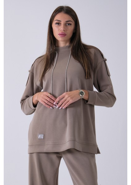 Haki Omuz Apolet Detaylı Yakası Ipli Tunik Pantolonlu Takım 4577281.23