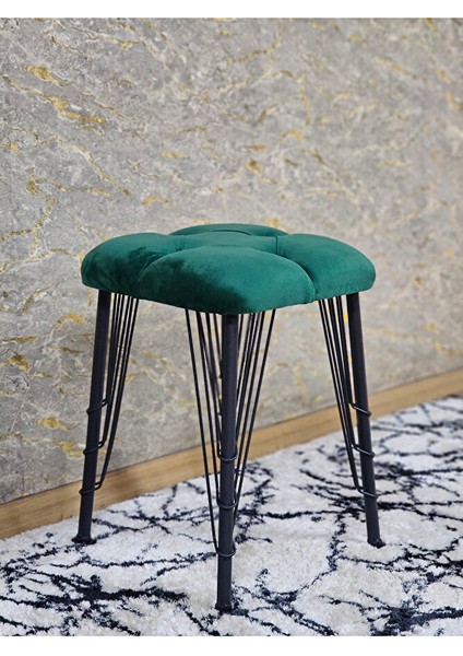 Kare Siyah Boyalı Telli Ayaklı Tabure - Oturak - Bar Taburesi - Ayaklı Tabure Yeşil Renk 33 x 48 Boyut/ebat