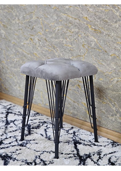 Kare Siyah Boyalı Telli Ayaklı Tabure - Oturak - Bar Taburesi - Ayaklı Tabure Gri Renk 33 x 48 Boyut/ebat fırsatları