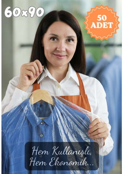 60X90 cm 50'li Askı Delikli Elbise Poşeti Şeffaf Naylon Kılıf | Elbise Torbası Ceket Kazak Takım Koruma Poşeti