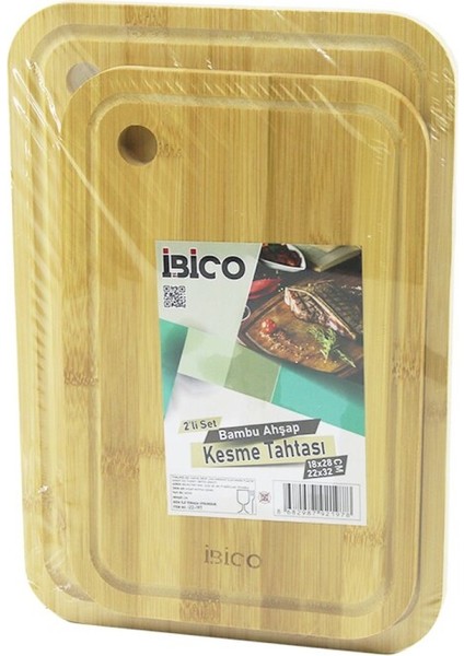 2pcs Setoval Kenarlı - Yuvarlak Delikli Ahşap Bambu Kesim Panosu - Kesme Tahtası 18x28x1cm--22x32x1cm (4915)