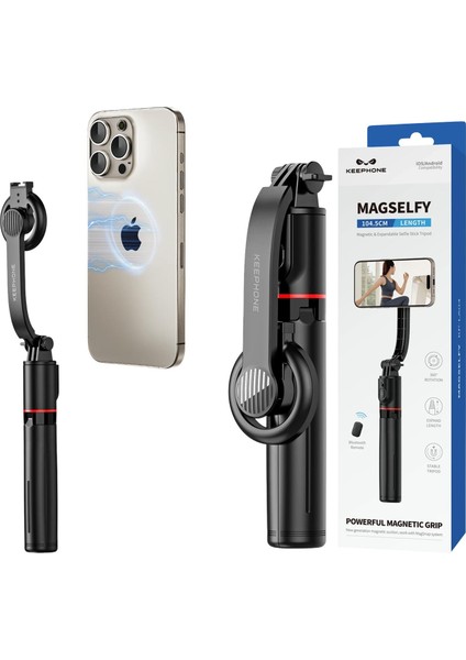 KP-LA04 Magselfy 360 Derece Ayarlanabilir Magsafe Özellikli 104.5CM Bt Selfie Gimbal