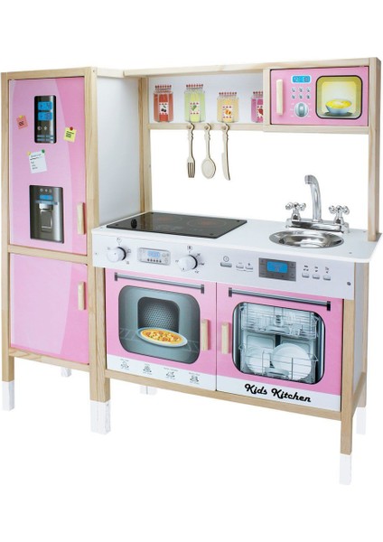 T1013 Ahşap Buzdolaplı Mutfak Pembe Kız Erkek Çocuk Oyuncak Eğitici Oyuncaklar modelleri