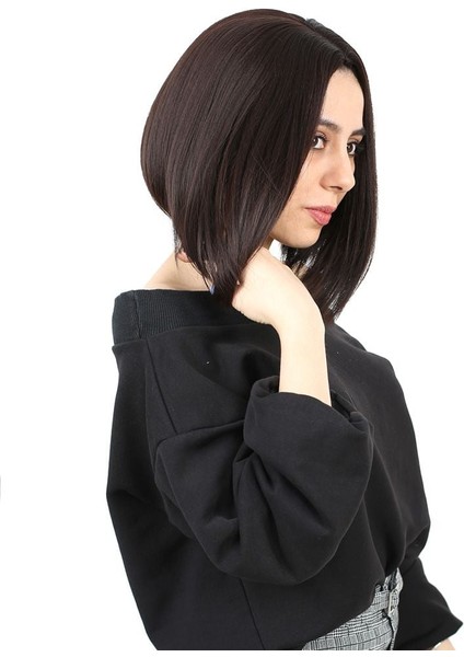 Kahkülsüz Düz Kısa Fiber Sentetik Peruk / Koyu Kahve fırsatları