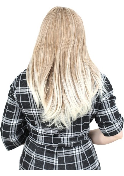 Düz Perçemli Orta Boy Fiber Sentetik Peruk / Karamel / Platin Röfleli fırsatları