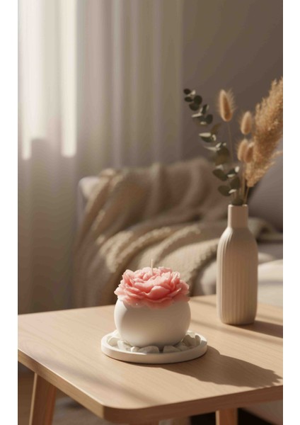 El Yapımı Şakayık Şeklinde Dekoratif Mum ve Taşlı Tepsi Seti fiyatları