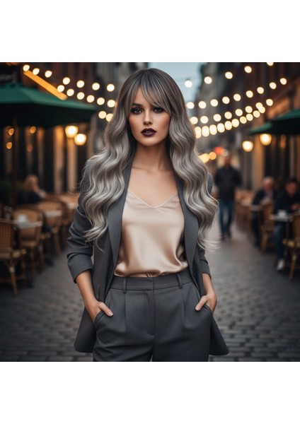 Dalgalı Perçemli Fiber Sentetik Orta Boy Peruk / Ombre ve Röfleli