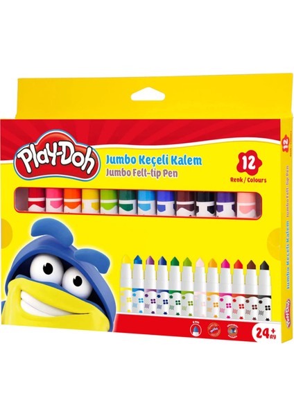 Play-Doh Jumbo Keçeli Kalem Karton 12 Renk 8 mm Kız Erkek Çocuk Oyuncak Eğitici Oyuncaklar