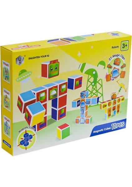 KZL-HD356A Manyetik Set Zeka Küpleri 11 Parça -Kızılkaya Oyuncak Kız Erkek Çocuk Oyuncak Eğitici Oyu