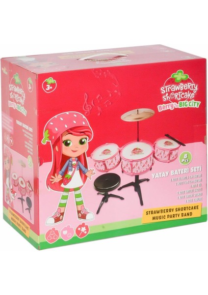 LMN185 Çilek Kız Tabureli 3 Parça Bateri Seti Kız Erkek Çocuk Oyuncak Eğitici Oyuncaklar