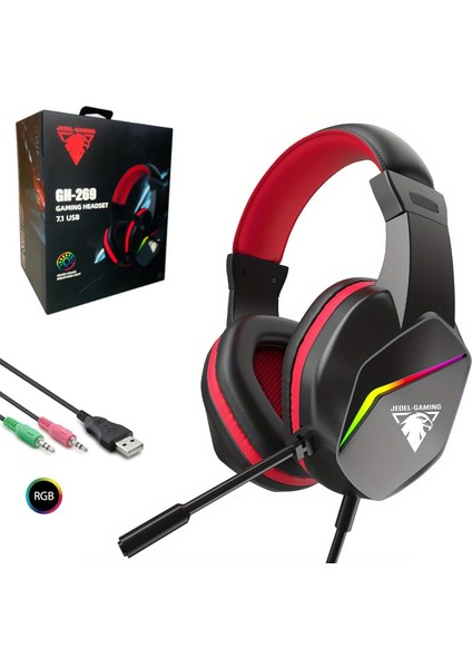 GH-269 Kablolu Oyuncu Kulak Üstü Kulaklık Mikrofonlu Rgb Ledli