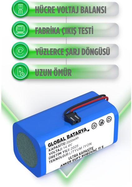 Anker Eufy Robovac 11S Uyumlu Robot Süpürge Bataryası 14.4V 3500MAH Pil Li-Ion (Ultra Kapasite) modelleri