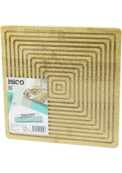 Kare Çift Taraflı=düz - Kanallı Ahşap Bambu Sunum Tepsi 28x28cm (4915)