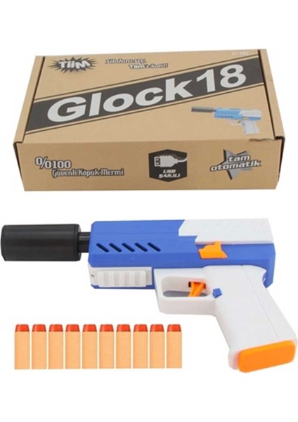 Tiim Pilli Şarjlı Susturuculu Köpük Dart Atan Mavi Blaster Kız Erkek Çocuk Oyuncak Eğitici Oyuncakla