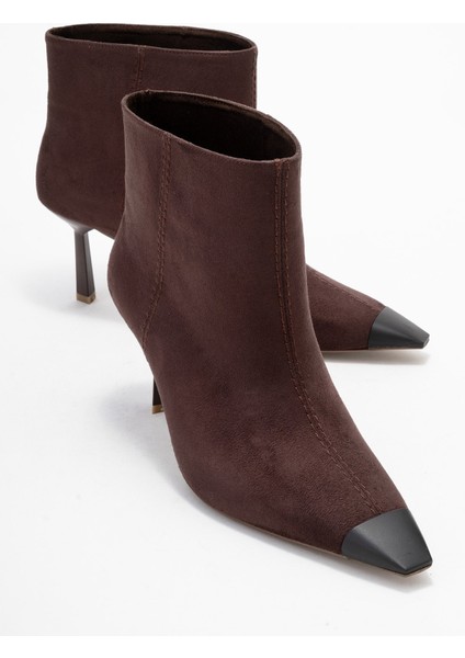 Rassel Kahverengi Süet Mat Burunlu Kadın Ince Topuklu Bot