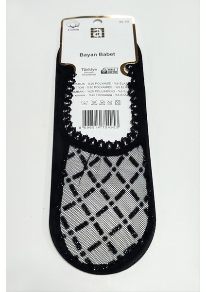 Techmrt Çarpı Dantel Babet Çorap-Siyah
