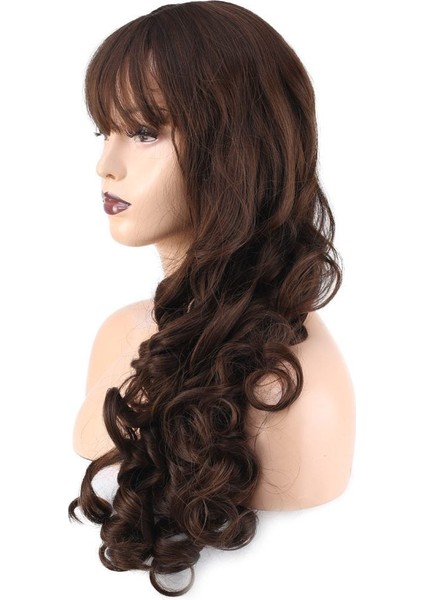 Dalgalı Perçemli Uzun Fiber Sentetik Peruk / Koyu Kahve fırsatları