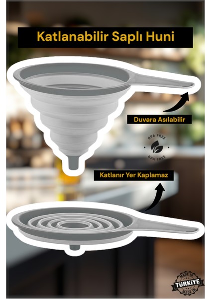 Katlanabilir Saplı Huni Akordion Saplı Huni Yer Kaplamaz Huni Şişe Doldurma Hunisi Geniş Ağızlı Huni -Kamp Malzemesi