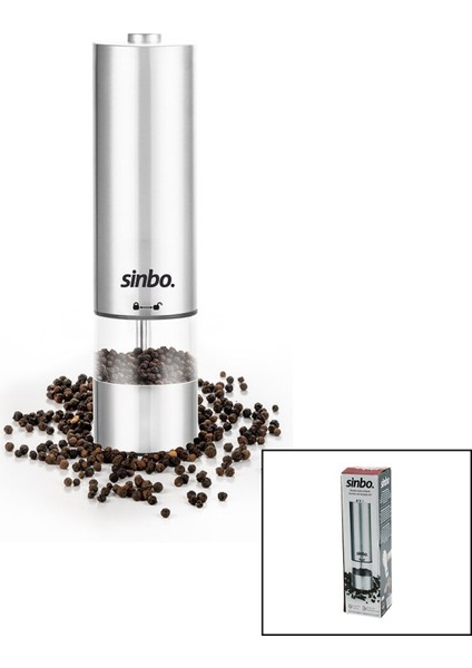 Sinbo Shb-7502 Pilli Otomatik Tuz - Karabiber Öğütücü Işıklı Çelik Gövde Akrilik Hazne (4915) Go-53-vice/(1395)