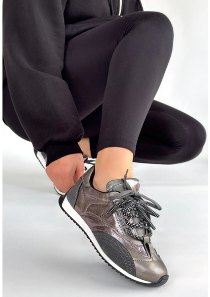 Ranu Platin Cilt Paraşüt Detaylı Bağcıklı Spor Ayakkabı