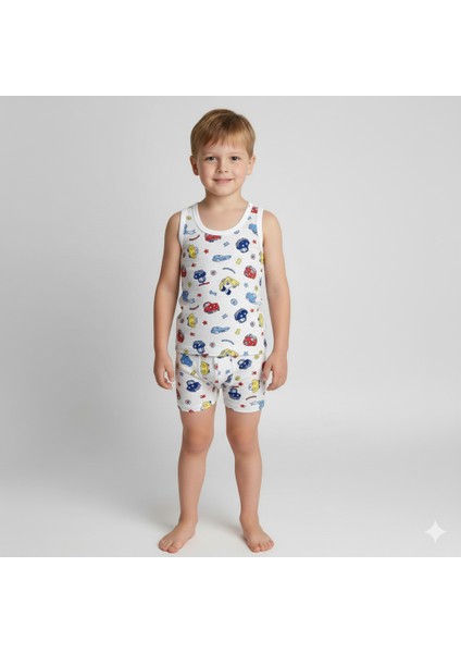 2'li Çocuk Pamuklu Atlet ve Boxer Külot Seti | Alerji Yapmayan %100 Pamuk Askılı Atlet | Nefes Alan Rahat Kumaş – Renkli ve Desenli Modeller