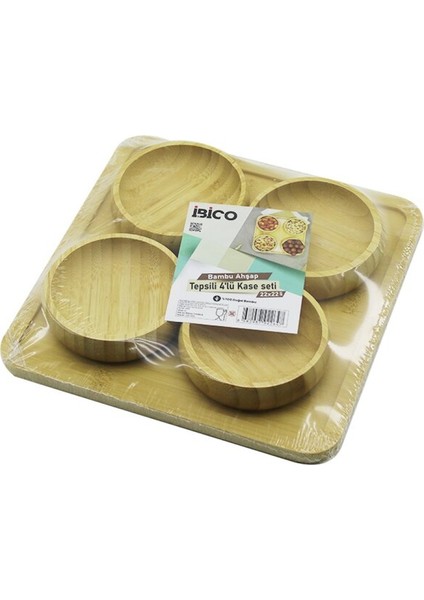 Ahşap Bambu 5pcs Çerezlik - Lokumluk Kase Seti 22X22CM (4915)