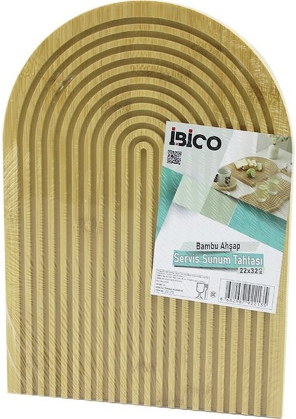 Yarım Daire Çift Taraflı=düz - Kanallı Ahşap Bambu Sunum Tepsi 22X32CM (4915)