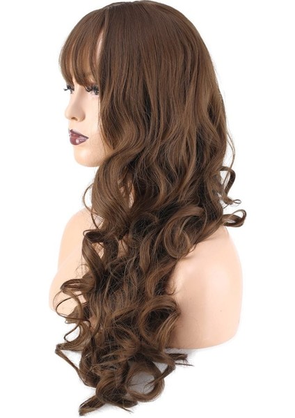 Dalgalı Perçemli Uzun Fiber Sentetik Peruk / Koyu Kumral fırsatları