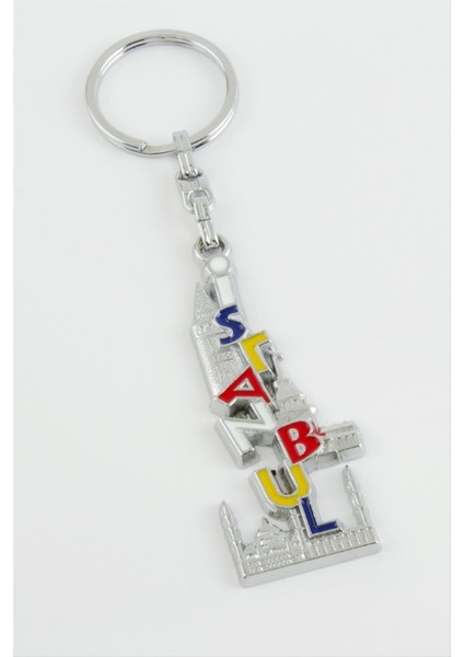 Techmrt Istanbul Yazılı Metal Anahtarlık-Gümüş Rengi