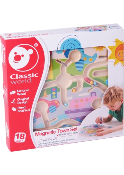 Classic World Ahşap Mıknatıslı ve Boncuklu Labirent Bulmaca Kız Erkek Çocuk Oyuncak Eğitici Oyuncakl