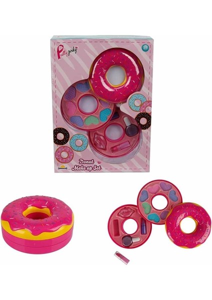 Donut Şekilli 2 Katlı Makyaj Güzellik Seti Kız Erkek Çocuk Oyuncak Eğitici Oyuncaklar