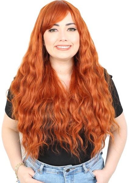 Perçemli Uzun Su Dalgası Fiber Sentetik Peruk/ Bakır