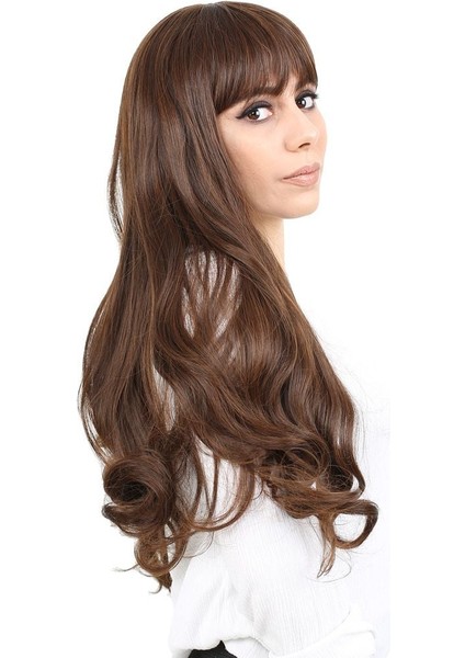 Kahküllü Uzun Dalgalı Fiber Sentetik Peruk / Kahve Karamel modelleri