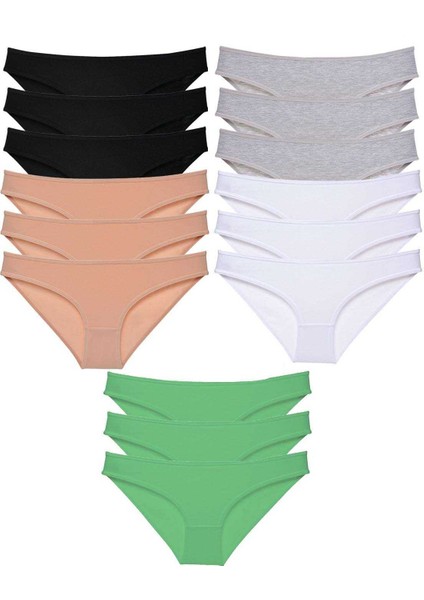 15 Adet Süper Eko Set Likralı Kadın Slip Külot Siyah Ten Gri Beyaz Yeşil
