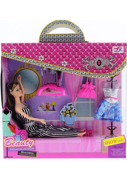 Siyah Çizgili Tulumlu Aksesuarlı Moda Bebek TX856 Kız Erkek Çocuk Oyuncak Eğitici Oyuncaklar