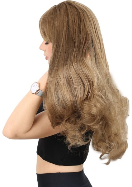 Kahküllü Uzun Dalgalı Fiber Sentetik Peruk / Bebek Kumralı fırsatları