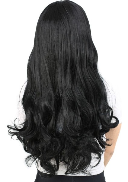 Kahküllü Uzun Dalgalı Fiber Sentetik Peruk / Siyah indirimleri