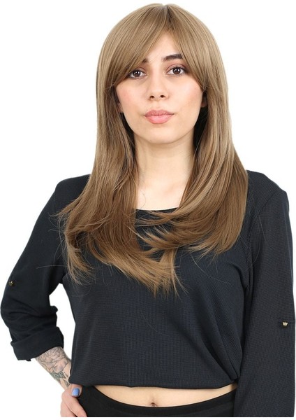 Düz Perçemli Orta Boy Fiber Sentetik Peruk / Bebek Kumralı