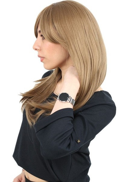 Düz Perçemli Orta Boy Fiber Sentetik Peruk / Bebek Kumralı modelleri