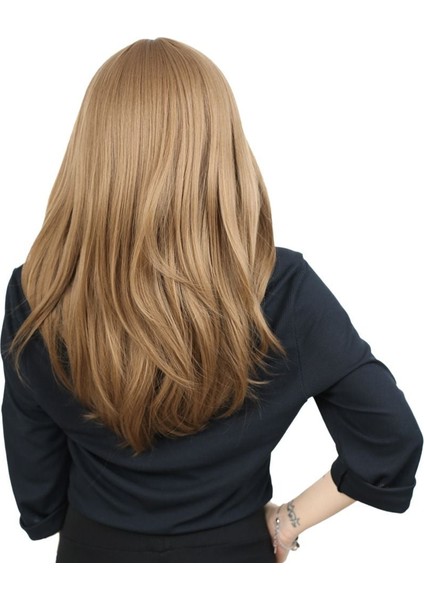 Düz Perçemli Orta Boy Fiber Sentetik Peruk / Bebek Kumralı fırsatları