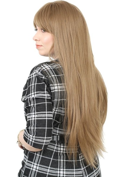 Fiber Sentetik Uzun Düz Kahküllü Peruk / Bebek Kumralı fırsatları