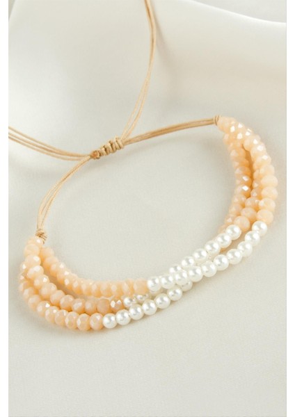 Techmrt Incili Üçlü Kristal Bileklik-Sütlü Kahve