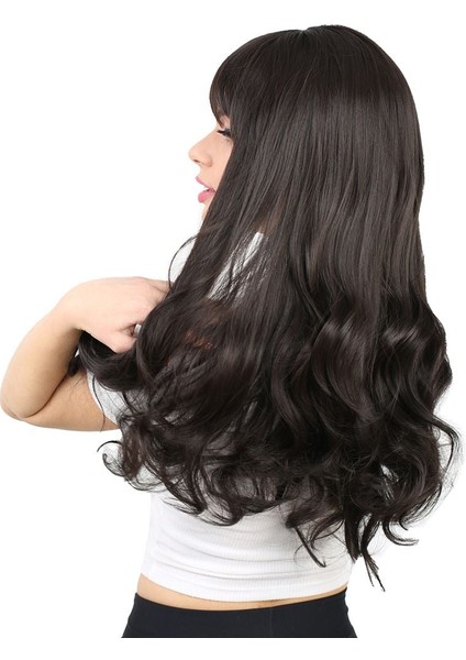 Kahküllü Uzun Dalgalı Fiber Sentetik Peruk / Kahverengi fırsatları