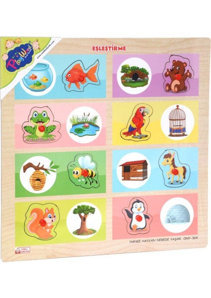ONY-363-364 Ahşap Tutmalı Eşleştirme Hangi Hayvan Nerede Yaşar -Onyıl Kız Erkek Çocuk Oyuncak Eğitic